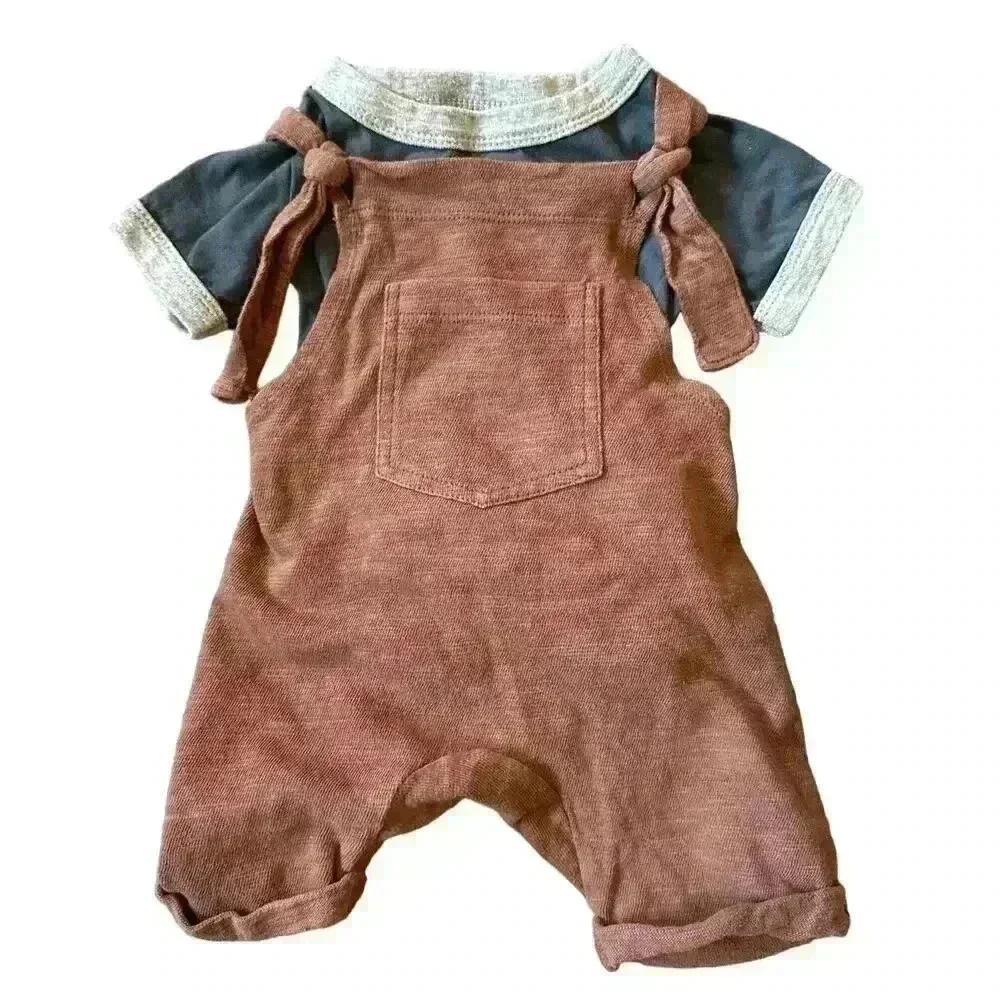 Mini Mioche Blue Shirt Rust overalls bundle Size 6-12 months